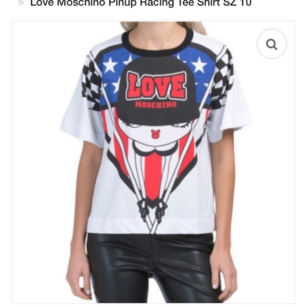 Love Moschino Racing Graphic Tee - White, Red, Blue, Black